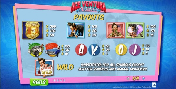 Ace Ventura Pet Detective paytable